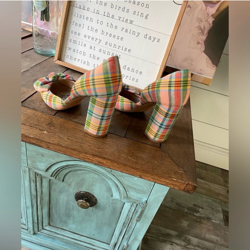 RARE J. Crew Collection Plaid Bow D’Orsay Block Heels Sz 11 – Spring Statement - Picture 2 of 3